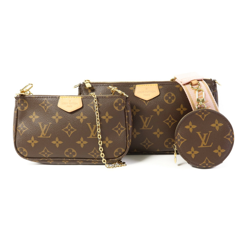 LOUIS VUITTON Monogram Multi Pochette Accessoires金扣手挽肩背兩用袋棕色-0