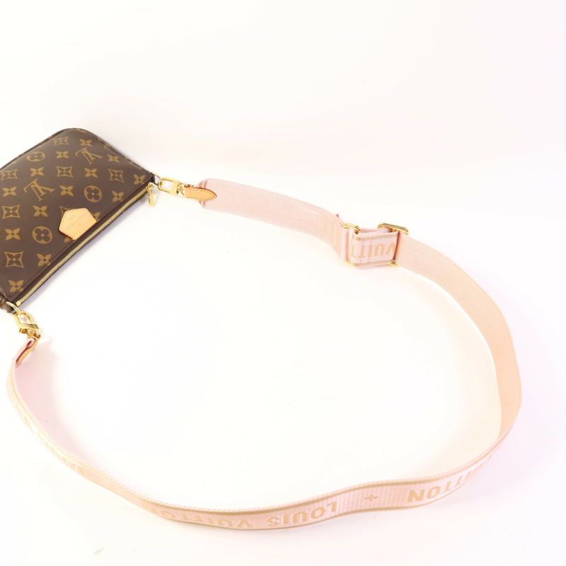 LOUIS VUITTON Monogram Multi Pochette Accessoires金扣手挽肩背兩用袋棕色-5