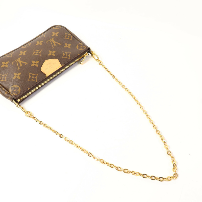 LOUIS VUITTON Monogram Multi Pochette Accessoires金扣手挽肩背兩用袋棕色-13