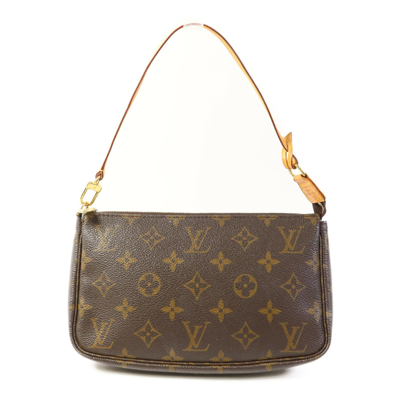 LOUIS VUITTON Monogram Pochette Accessoires金扣手挽袋棕色-1
