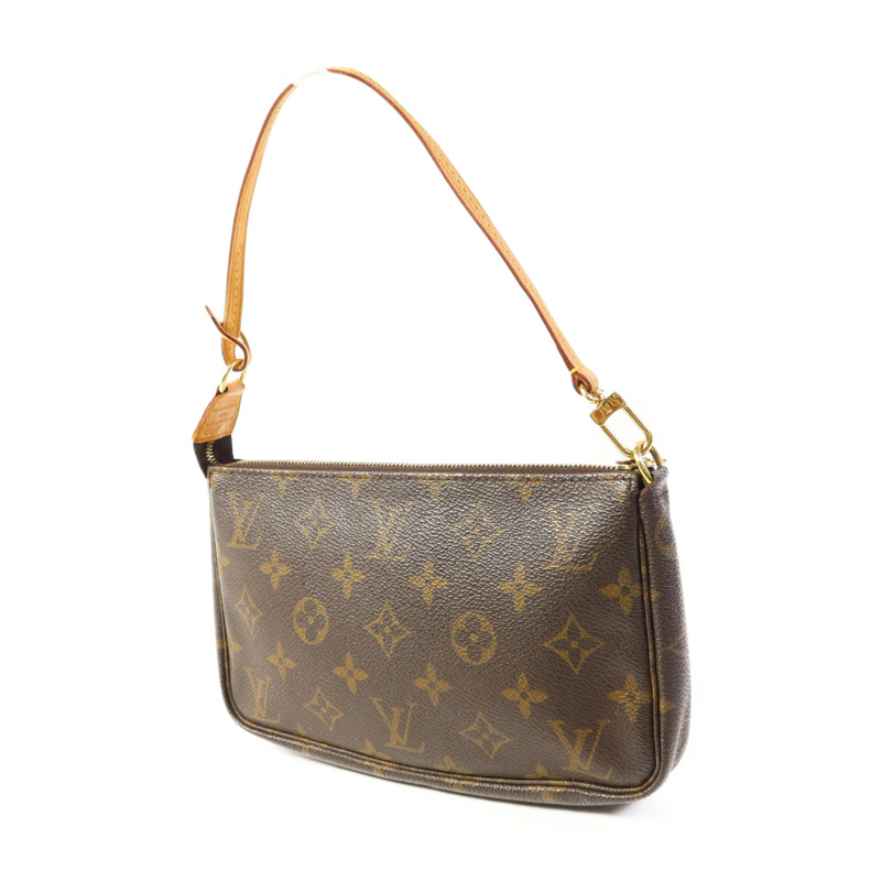 LOUIS VUITTON Monogram Pochette Accessoires金扣手挽袋棕色-2