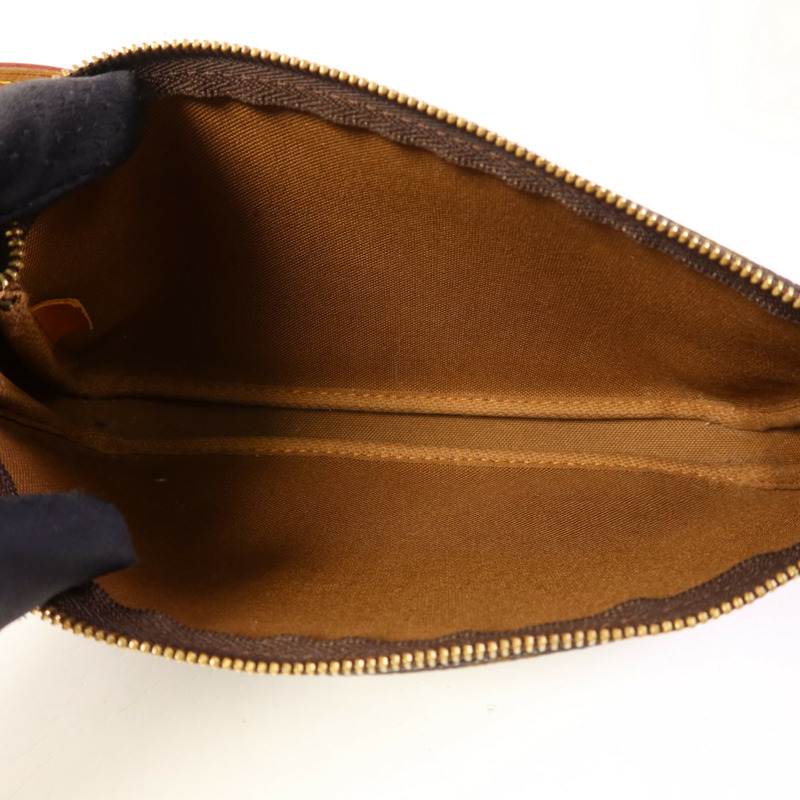 LOUIS VUITTON Monogram Pochette Accessoires金扣手挽袋棕色-5