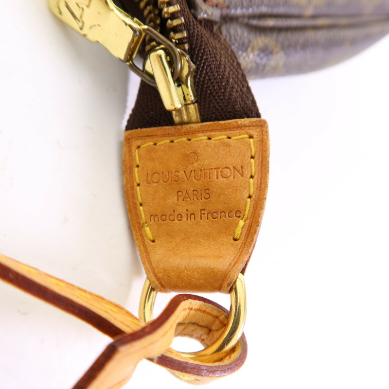 LOUIS VUITTON Monogram Pochette Accessoires金扣手挽袋棕色-6