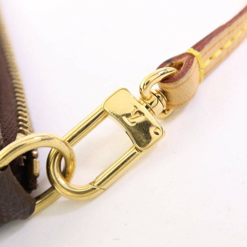 LOUIS VUITTON Monogram Pochette Accessoires金扣手挽袋棕色-8
