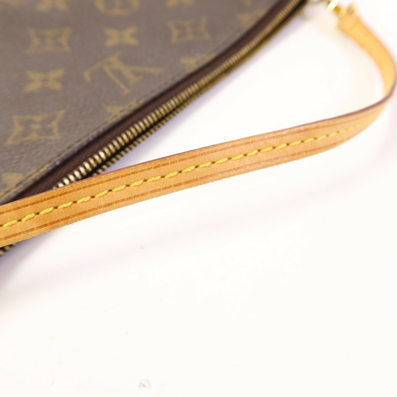 LOUIS VUITTON Monogram Pochette Accessoires金扣手挽袋棕色-15