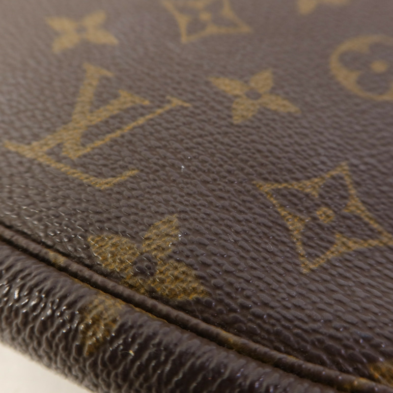 LOUIS VUITTON Monogram Pochette Accessoires金扣手挽袋棕色-17