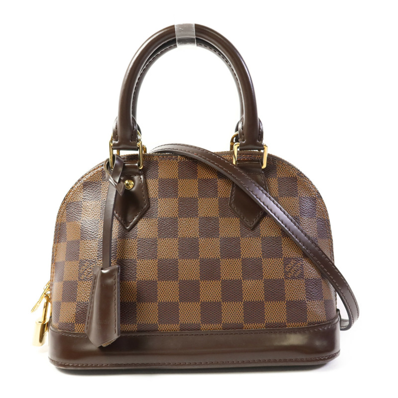 LOUIS VUITTON Damier Alma BB金扣手挽肩背兩用袋棕色-0