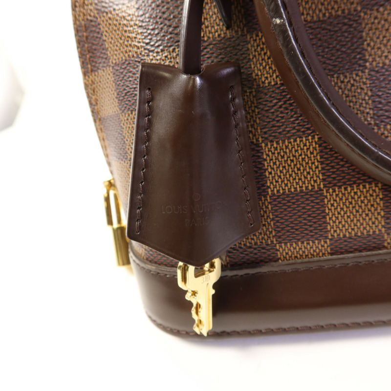LOUIS VUITTON Damier Alma BB金扣手挽肩背兩用袋棕色-10