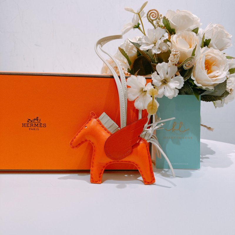 TW4524 Hermes 愛馬仕 馬仔掛件 小皮具Rodeo Charm PM Orange/Craie-0