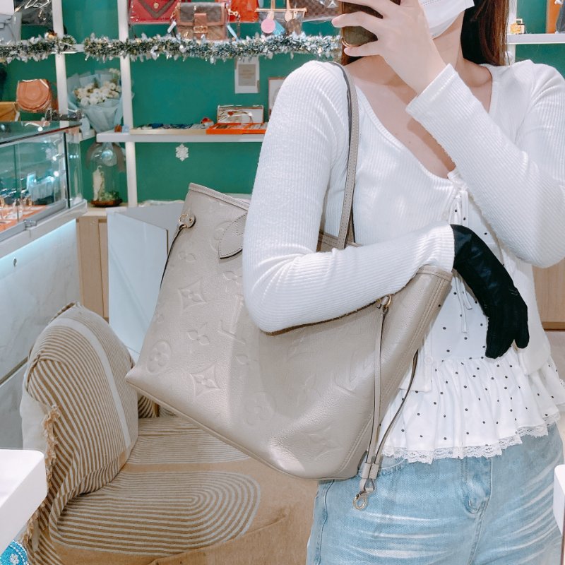 TW4531 Louis Vuitton 路易威登牛皮經典花紋肩帶包包Neverfull MM Tote Bag Tourterelle-1