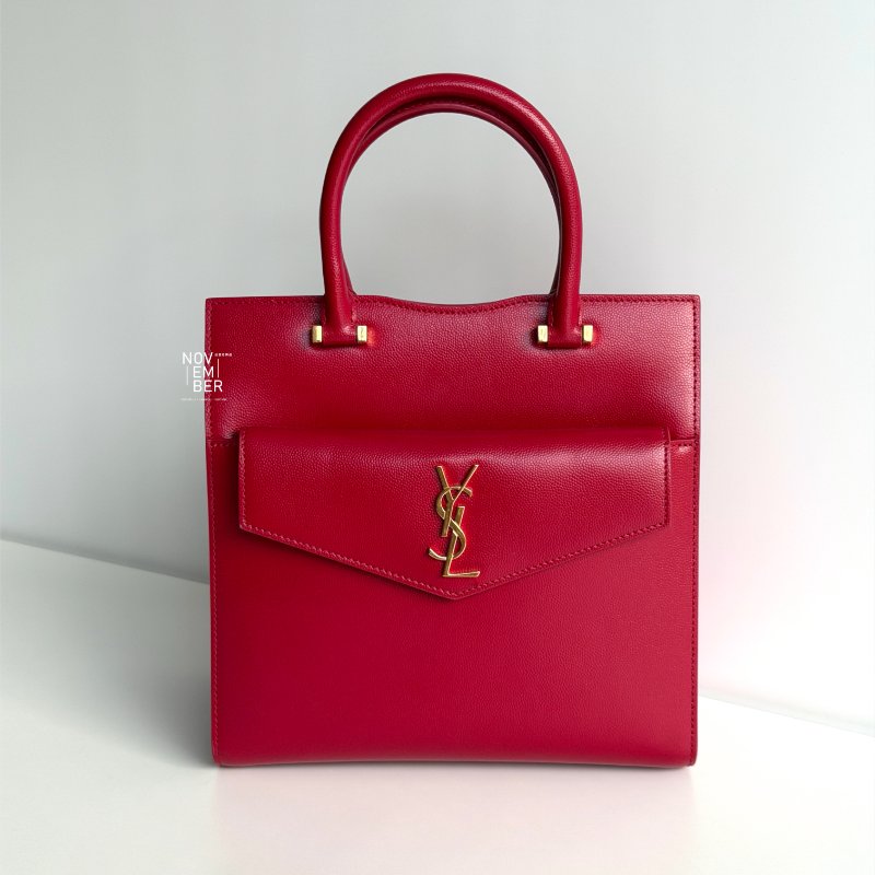 閒置新✨ Saint Laurent YSL 聖羅蘭 Uptown Box Tote 斜背包紅色金釦-0