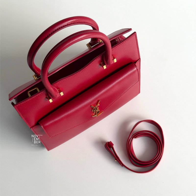 閒置新✨ Saint Laurent YSL 聖羅蘭 Uptown Box Tote 斜背包紅色金釦-2