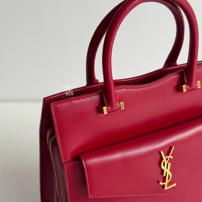 閒置新✨ Saint Laurent YSL 聖羅蘭 Uptown Box Tote 斜背包紅色金釦-4