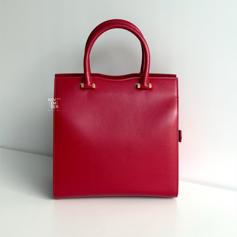 閒置新✨ Saint Laurent YSL 聖羅蘭 Uptown Box Tote 斜背包紅色金釦-5