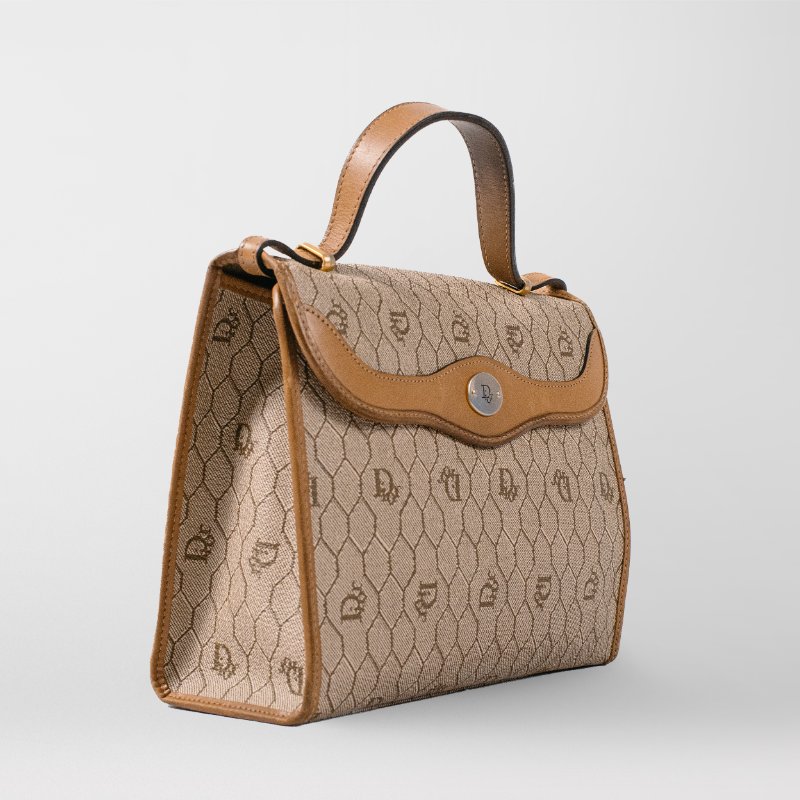 🧠小浮気見世物小屋🧠法國製🇫🇷Christian Dior經典蜂巢提花手提包｜焦糖駝皮革滾邊-6