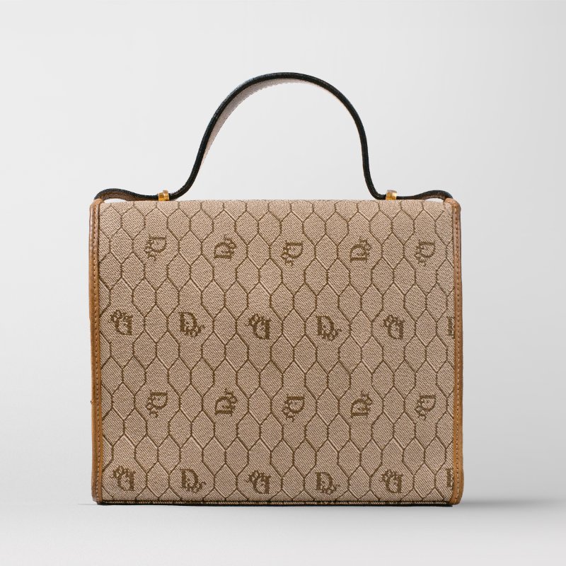 🧠小浮気見世物小屋🧠法國製🇫🇷Christian Dior經典蜂巢提花手提包｜焦糖駝皮革滾邊-7