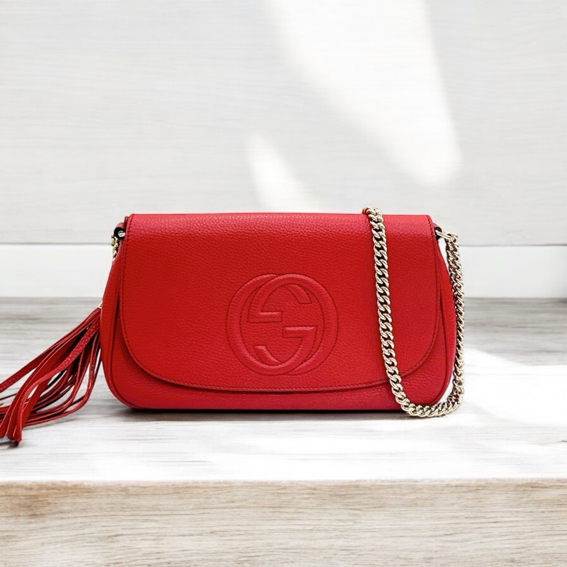 莉亞精品♡ Gucci soho流蘇包 紅色 二手美包-0