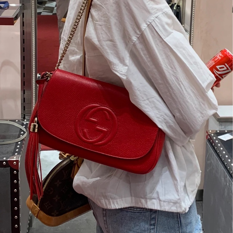 莉亞精品♡ Gucci soho流蘇包 紅色 二手美包-1