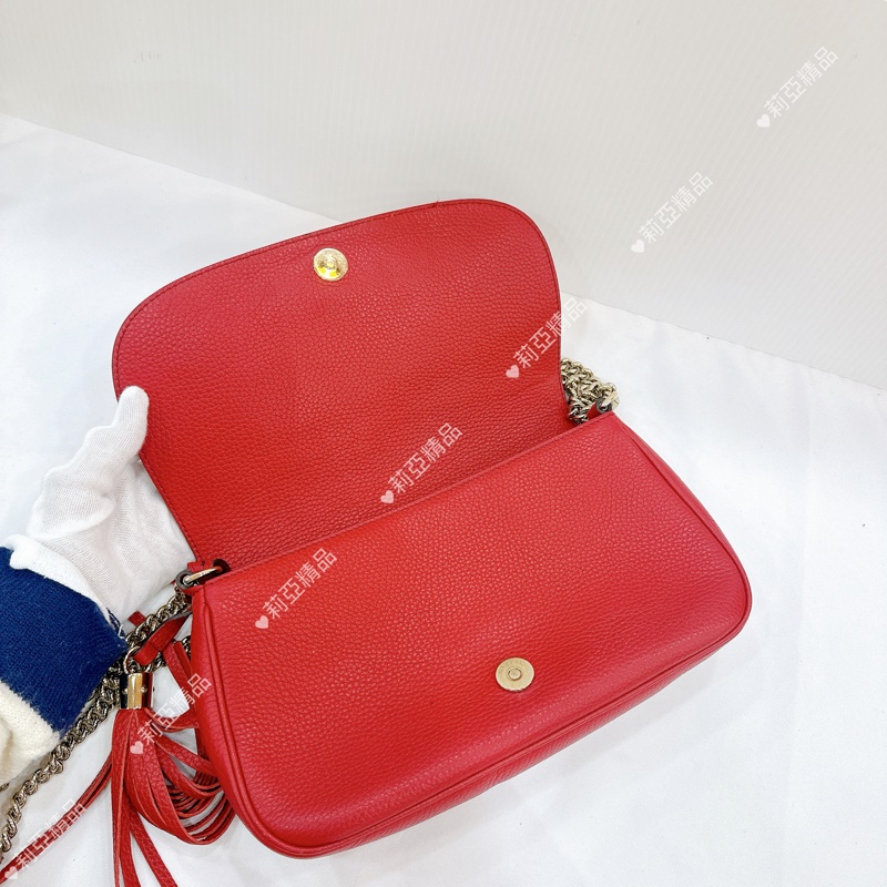 莉亞精品♡ Gucci soho流蘇包 紅色 二手美包-12