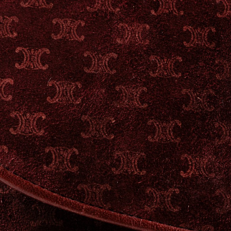 🧠小浮気見世物小屋🧠義大利製🇮🇹CELINE 凱旋門Triomphe經典壓扣斜背包｜酒紅絨面老花 × 牛皮-2