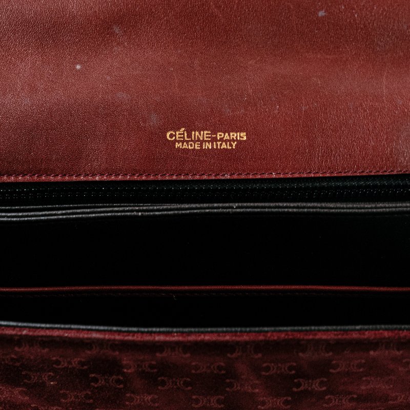 🧠小浮気見世物小屋🧠義大利製🇮🇹CELINE 凱旋門Triomphe經典壓扣斜背包｜酒紅絨面老花 × 牛皮-3