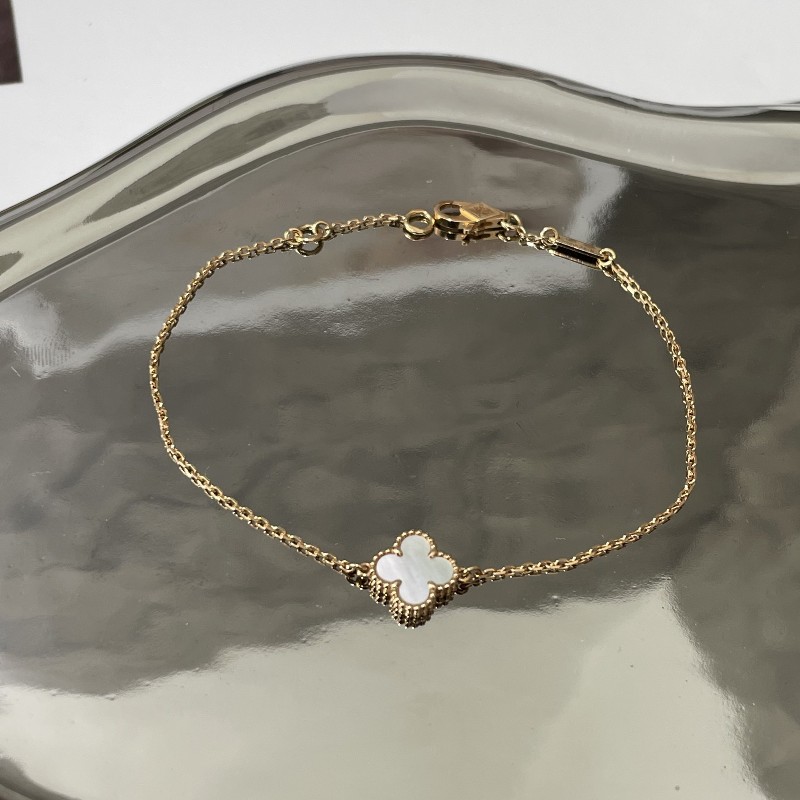 VCA 梵克雅寶 白色 小號 小花四葉草手鍊 全長約17.5cm-0