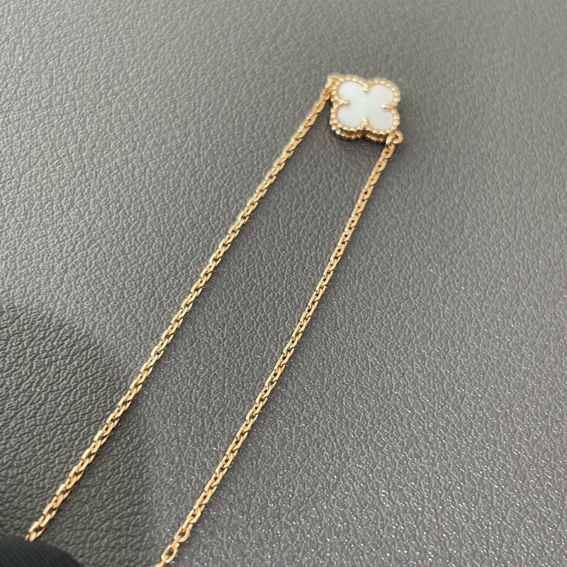 VCA 梵克雅寶 白色 小號 小花四葉草手鍊 全長約17.5cm-11