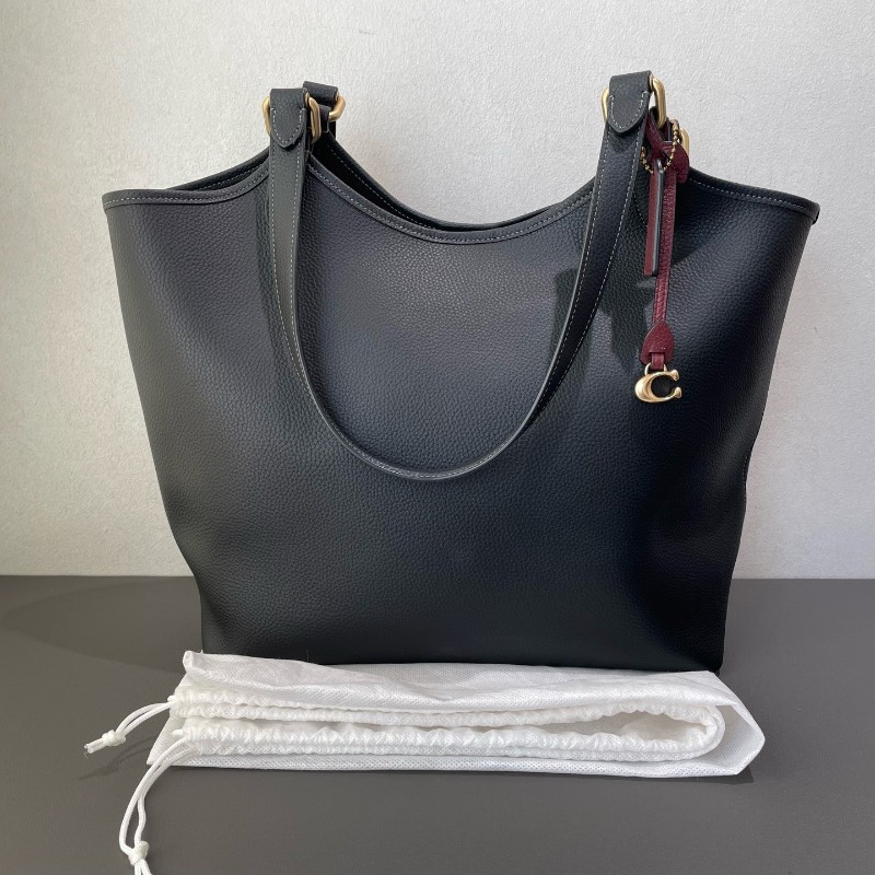 Coach 全皮黑色肩背包托特包-4