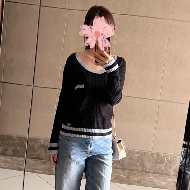 Chanel 24B 大U領針織上衣 毛衣#38-1