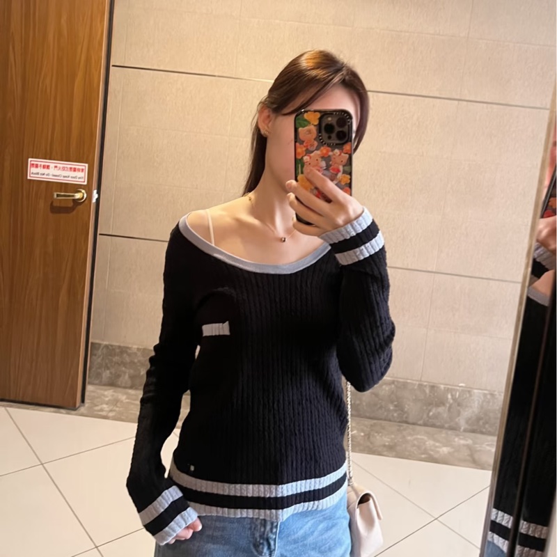 Chanel 24B 大U領針織上衣 毛衣#38-2