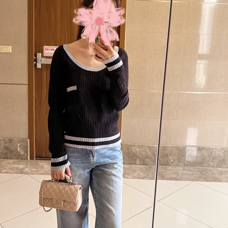 Chanel 24B 大U領針織上衣 毛衣#38-3