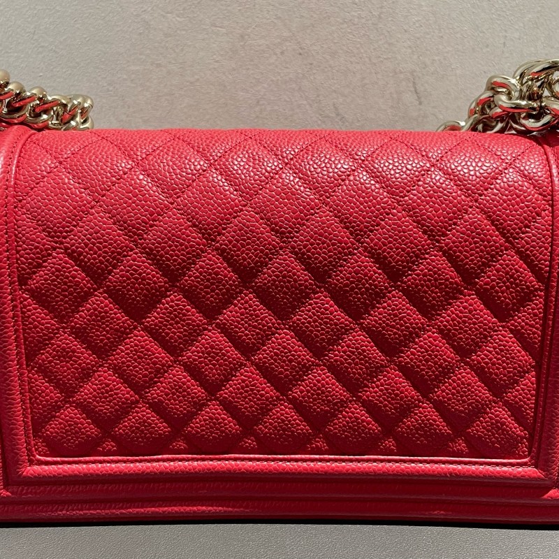 Chanel leboy 中號 荔枝皮 紅色配金扣 25cm-8