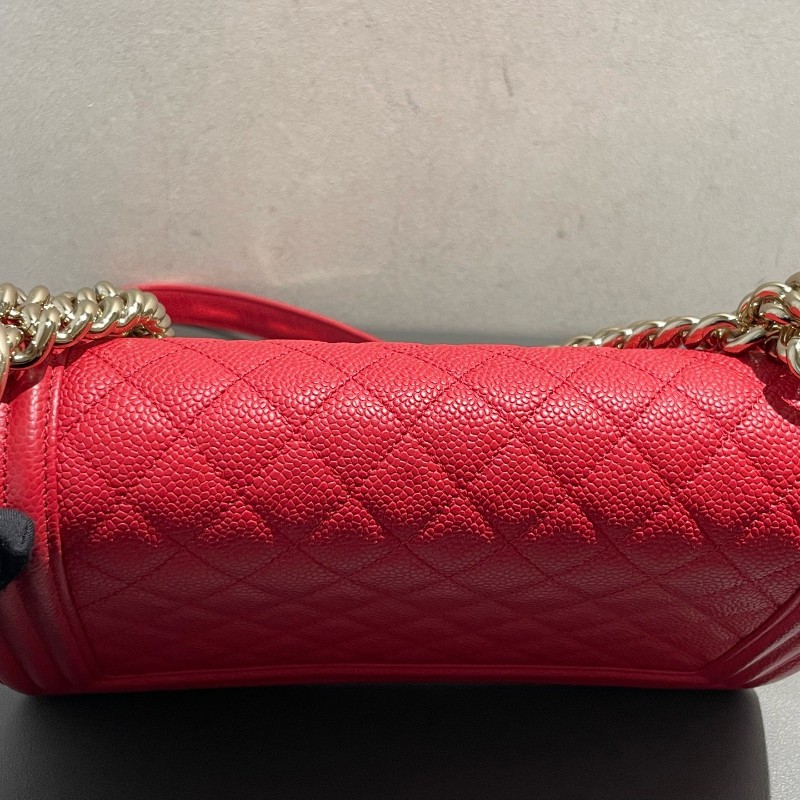 Chanel leboy 中號 荔枝皮 紅色配金扣 25cm-10