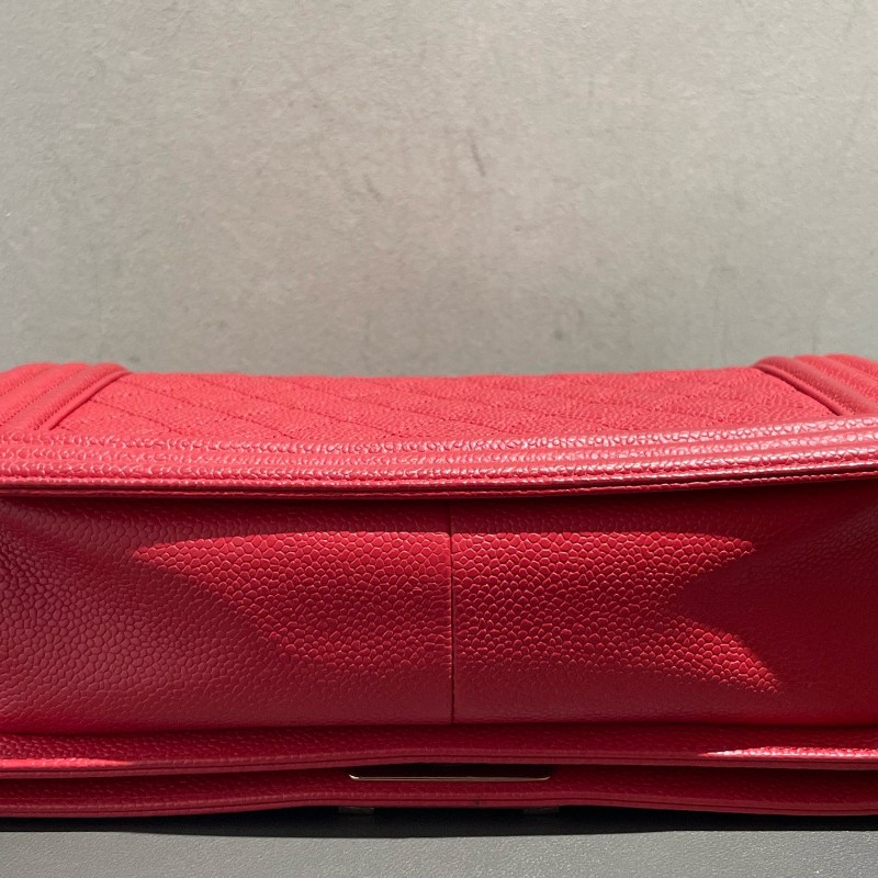 Chanel leboy 中號 荔枝皮 紅色配金扣 25cm-11