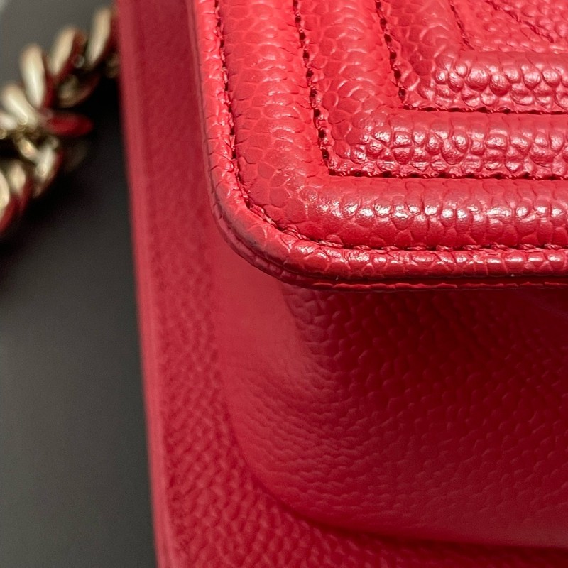 Chanel leboy 中號 荔枝皮 紅色配金扣 25cm-12