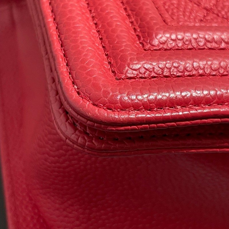 Chanel leboy 中號 荔枝皮 紅色配金扣 25cm-15