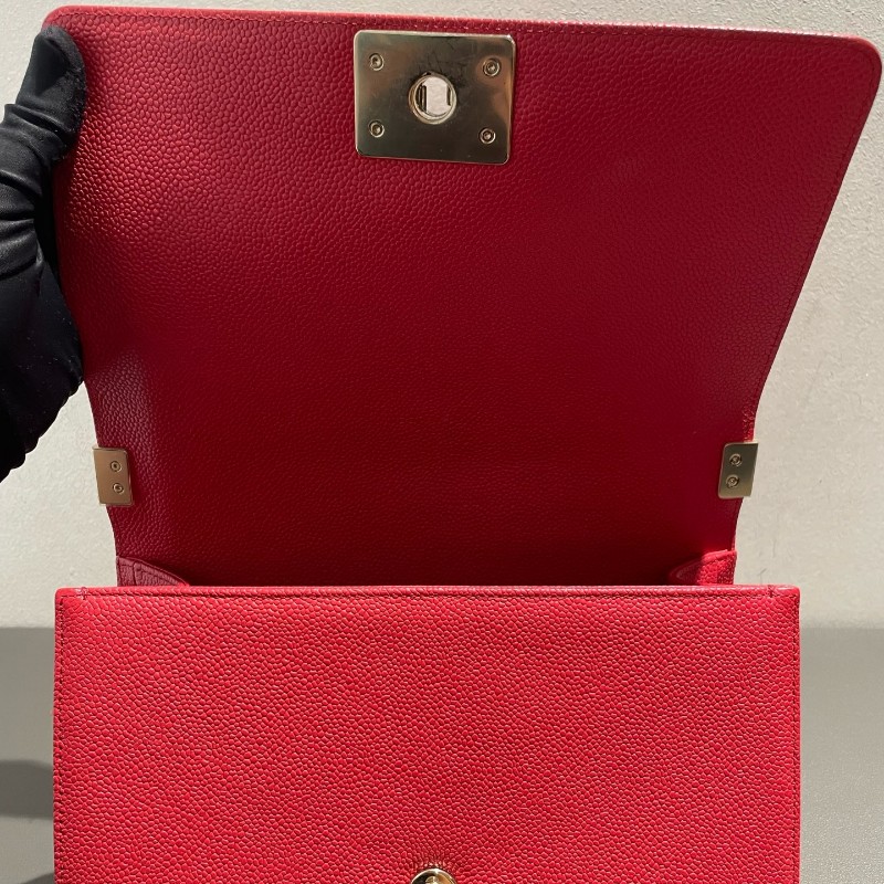Chanel leboy 中號 荔枝皮 紅色配金扣 25cm-16