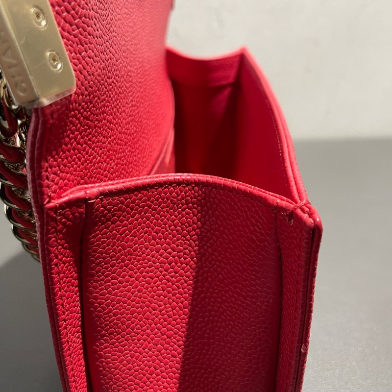 Chanel leboy 中號 荔枝皮 紅色配金扣 25cm-17