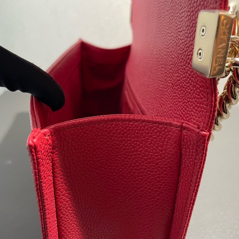 Chanel leboy 中號 荔枝皮 紅色配金扣 25cm-19