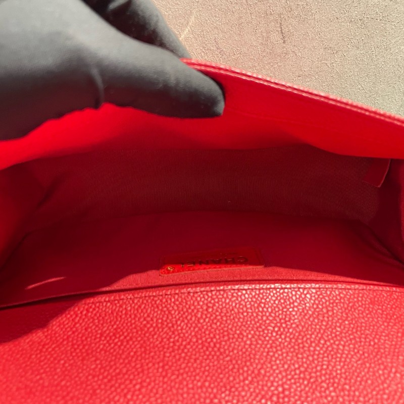 Chanel leboy 中號 荔枝皮 紅色配金扣 25cm-21