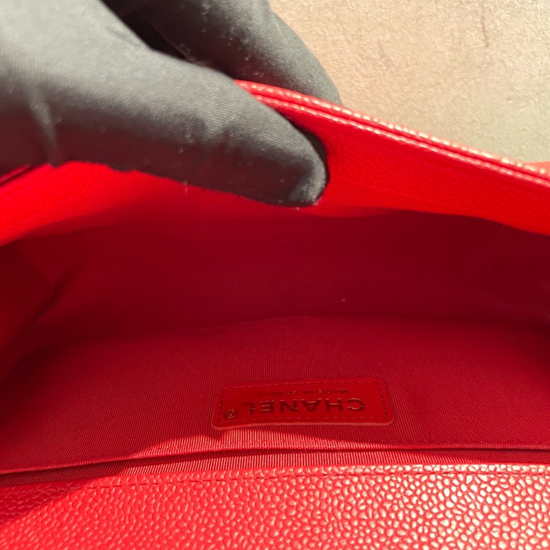 Chanel leboy 中號 荔枝皮 紅色配金扣 25cm-23