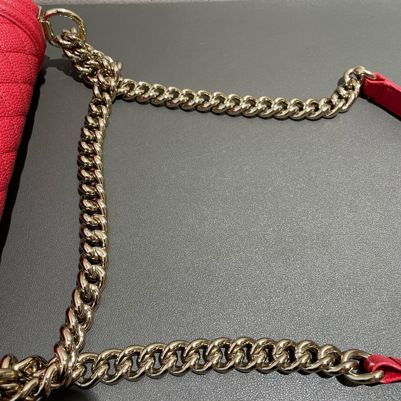 Chanel leboy 中號 荔枝皮 紅色配金扣 25cm-24