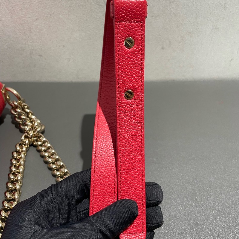 Chanel leboy 中號 荔枝皮 紅色配金扣 25cm-25