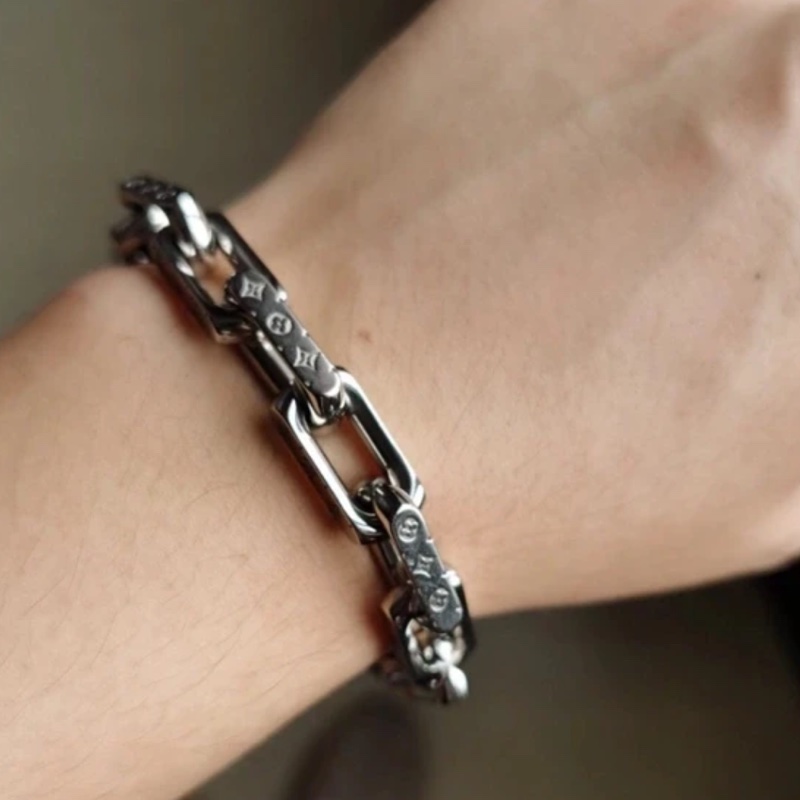 🌷Louis Vuitton 男生古巴手鍊|經典花紋✦fufu style 精品✦ 氣質款|-0