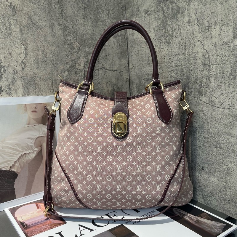 LV 老花帆布樹莓色丹寧 中古 肩背包手提包-0
