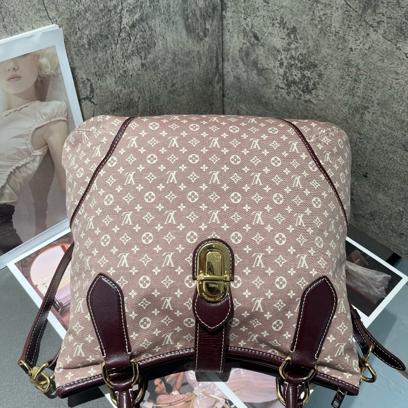 LV 老花帆布樹莓色丹寧 中古 肩背包手提包-3