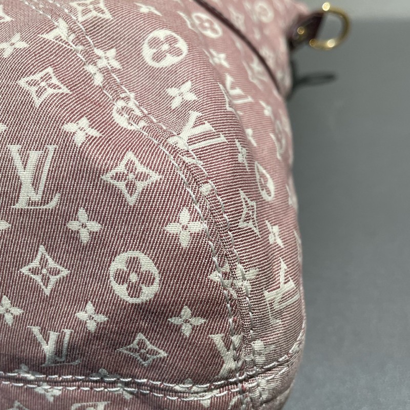 LV 老花帆布樹莓色丹寧 中古 肩背包手提包-14