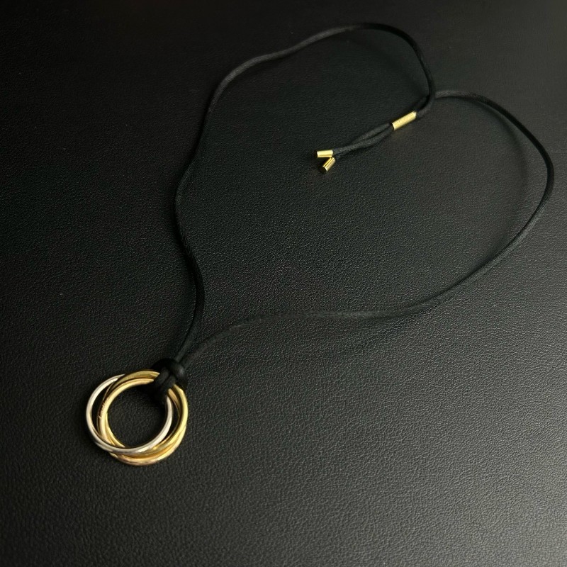 CARTIER Trinity系列三環黑色可調節尼龍繩項鍊-4