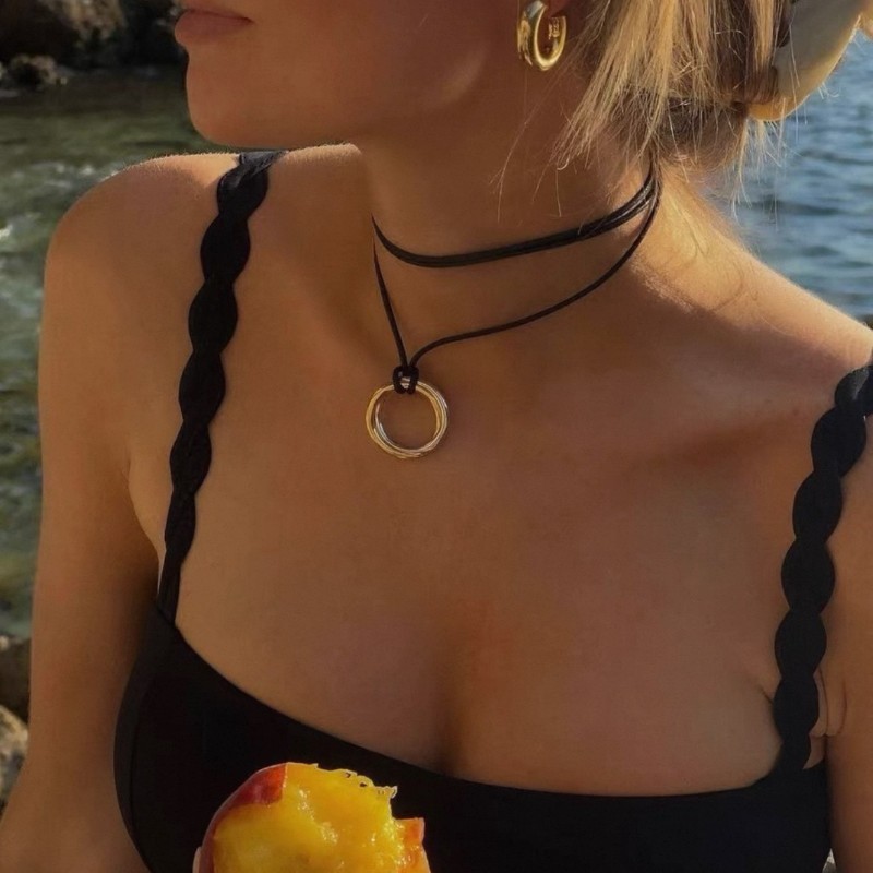 CARTIER Trinity系列三環黑色可調節尼龍繩項鍊-5