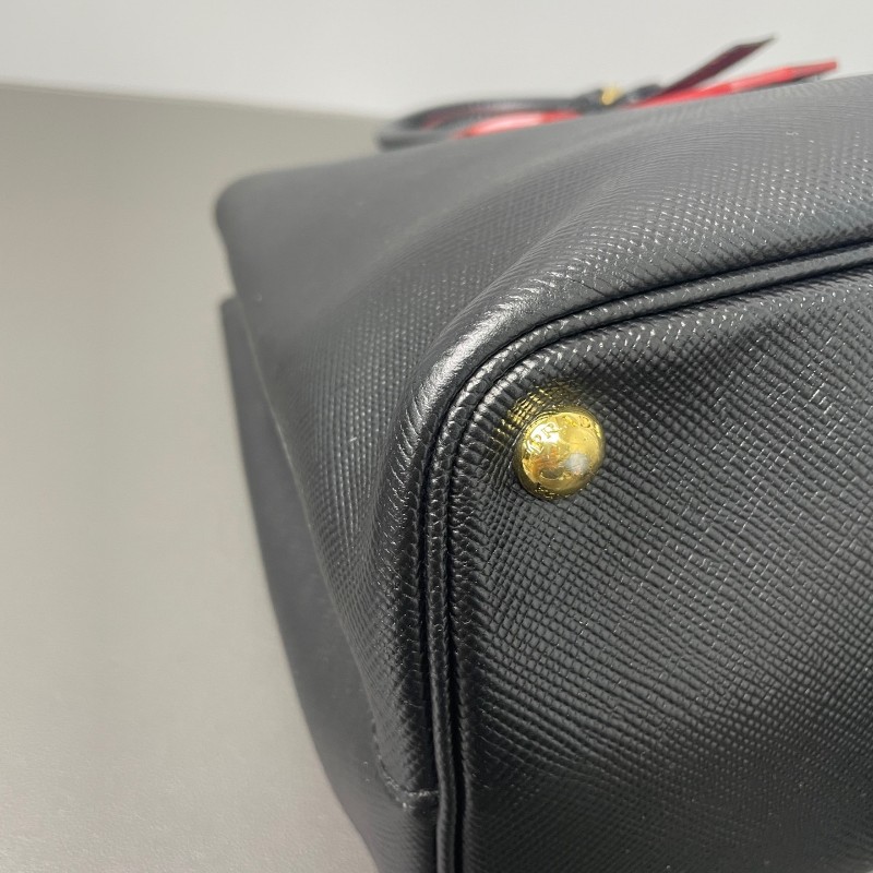 Prada Double Bag牛皮紅黑經典款手提包 肩背包-6